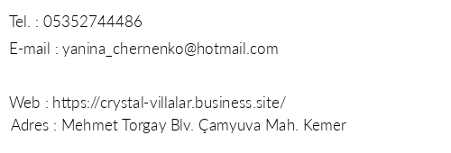 Cristal Villalar telefon numaralar, faks, e-mail, posta adresi ve iletiim bilgileri